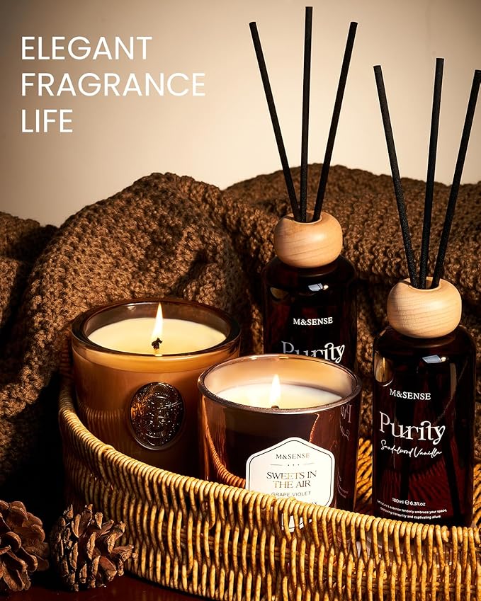 M&SENSE White Gardenia Reed Diffuser: 6.3 fl oz Lemon & Linen Scented Aroma Set with Light & Subtle Fragrance, Non-Toxic Natural Essential Oil Gifts for Bedroom Shelf Decor Small Spaces