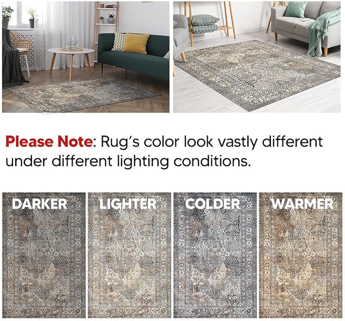 Keen Home Design 2x3 Rug - Machine Washable Entry Rug with Non-Slip Backing, Ideal for Enteryway, Kitchen, Bathroom, Laundry Room - Vintage, Easy Clean, Durable, Low Pile Rug - (2' x 3')