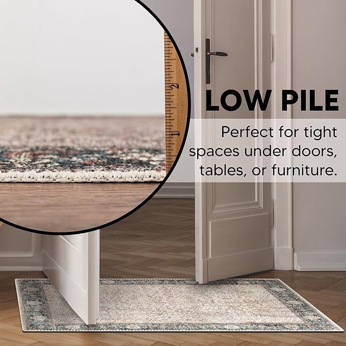 Keen Home Design 2x3 Rug - Machine Washable Entry Rug with Non-Slip Backing, Ideal for Enteryway, Kitchen, Bathroom, Laundry Room - Vintage, Easy Clean, Durable, Low Pile - (2' x 3')