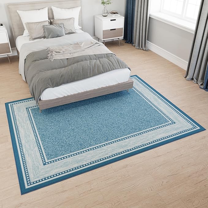 Ottomanson 5' x 6'6" Rugs for Living Room Border Area Rug for Bedroom - Non Slip Durable Large Floor Carpet for High Traffic Areas - Indoor Rug for Dining Room Kitchen Kids Playroom, Turquoise