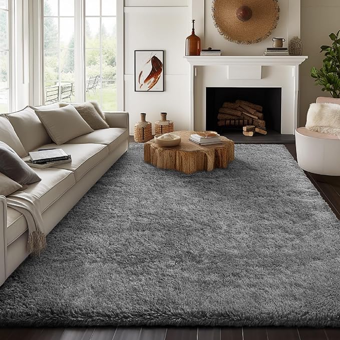 Ophanie 8x10 Area Rugs for Living Room, Upgrade Non-Slip Fluffy Soft Large Shag Bedroom Carpet, Grey Big Indoor Thick Nursery Rug, Gray Carpets for Boy and Girls Room Dorm Home Decor Aesthetic