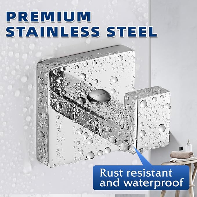 Towel Hooks for Bathrooms, Heavy Duty Wall Mounted Stainless Steel Modern Hook, 4 Pack – Ideal for Hanging Towels, Robes, Coats, in Kitchen, Bedroom, Bathroom, or Hotel (2, Chrome Polished)