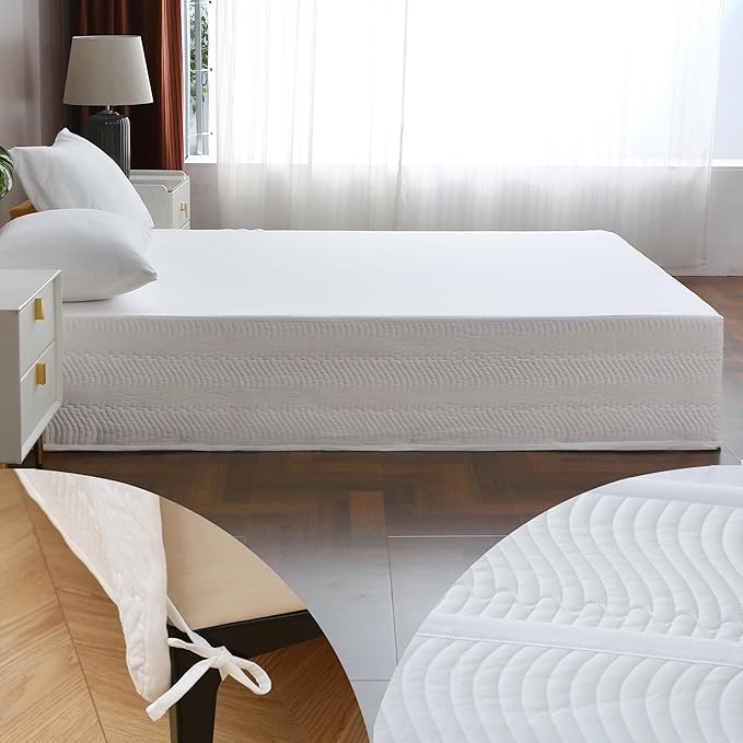 King Bed Skirt-Box Spring Cover with 14 Inch Tailored Drop,Wrinkle and Fade Resistant Hotel Wrap Around Bed Skirts,Bed Frame Cover (Wave Pattern White, King)