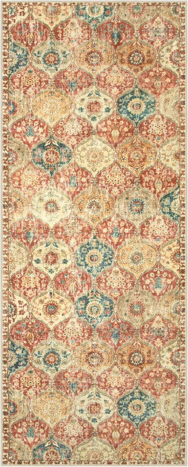 Lahome Moroccan Trellis Hallway Rug, 2x5 Washable Runner Rug Non Slip Kitchen Runners for Hallways, Ultra-Thin Vintage Carpet for Bedroom Bathroom Entryway, Red/Orange