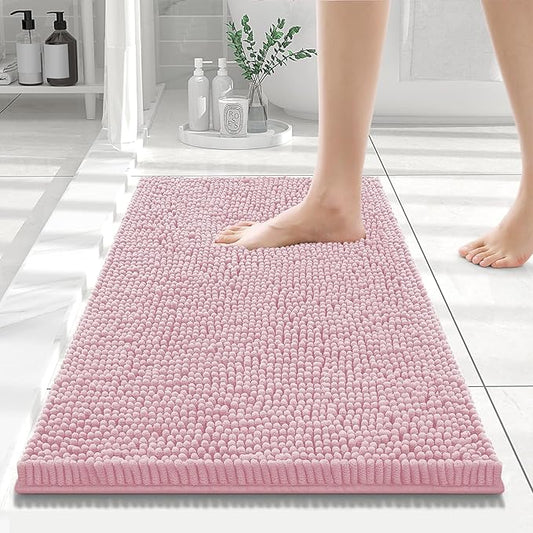 Smiry Luxury Chenille Bathroom Rugs 24x16, Extra Soft and Absorbent Shaggy Bath Mat, Machine Washable, Non-Slip Plush Carpet Runner for Tub, Shower, and Floor, Home Decor Accessories, Dusty Rose