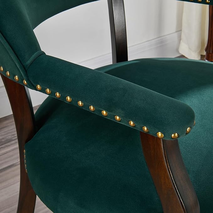 MODERION Dinning Chairs with Wheels and Arms Set of 8, Solid Wood Office Desk Chairs with Frosted Velvet Upholstered, Classic Swivel Accent Chairs, 31.5" H Boss Caption's Chair, Sea Green XXY-HT22-SG