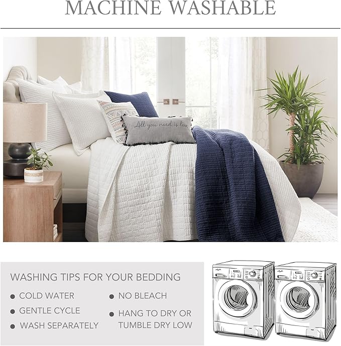 Levtex Home Mills Waffle Twin Bedspread Set (84x104in) with 1 Pillow Sham (26x20in) - Charcoal - 100% Cotton Twin Size Bedspread Set - Lightweight, Soft, Pre-Washed