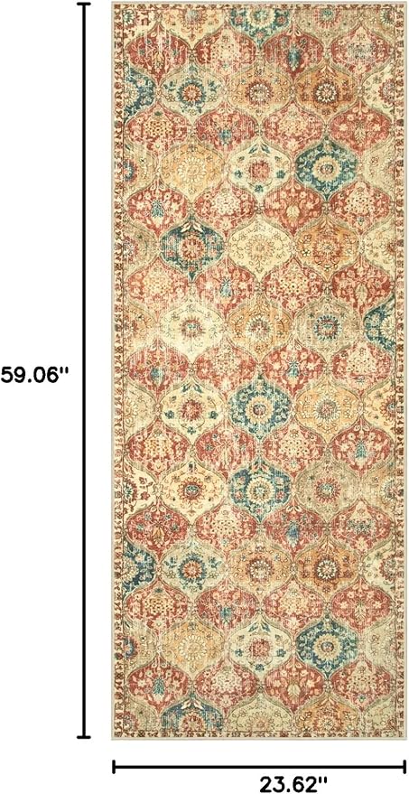 Lahome Moroccan Trellis Hallway Rug, 2x5 Washable Runner Rug Non Slip Kitchen Runners for Hallways, Ultra-Thin Vintage Carpet for Bedroom Bathroom Entryway, Red/Orange