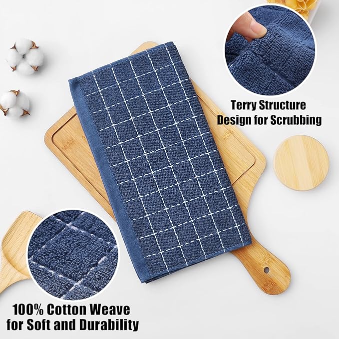 Homaxy 100% Cotton Terry Kitchen Dish Cloths, Ultra Soft and Absorbent Dish Towels for Kitchen, Suitable for Drying and Washing Dishes, 6 Pack, 12 x 12 Inches, Navy Blue