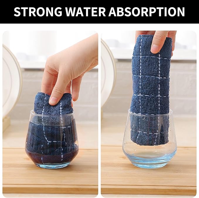 Homaxy 100% Cotton Terry Kitchen Dish Cloths, Ultra Soft and Absorbent Dish Towels for Kitchen, Suitable for Drying and Washing Dishes, 8 Pack, 12 x 12 Inches, Navy Blue