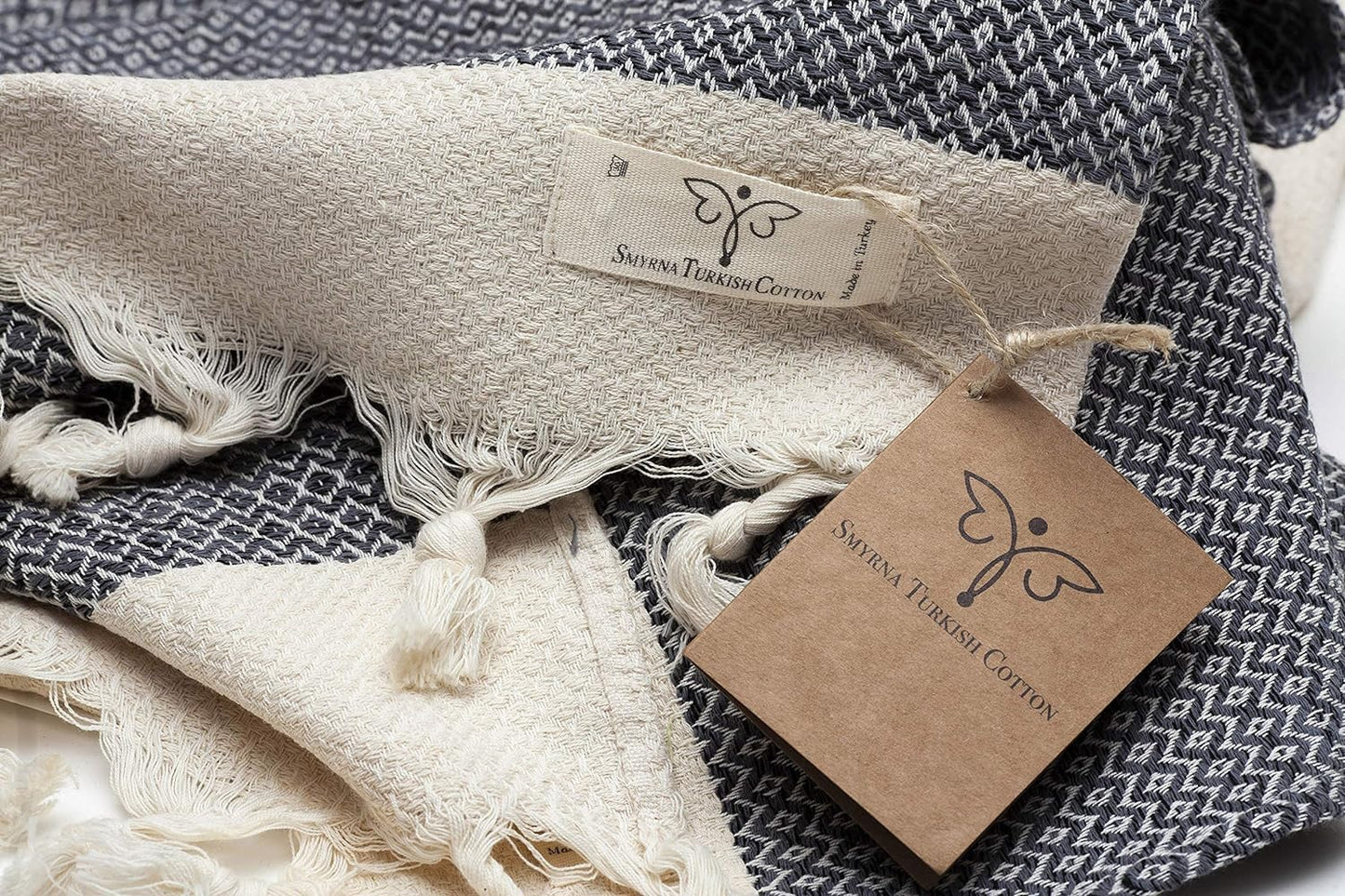 SMYRNA TURKISH COTTON Vintage Series Turkish Hand Towels, 16x40 inch, Decorative Turkish Hand Towels for Bathroom, Kitchen, Face, Hair, Tea, Yoga, Gym, Dishcloth Set of 2, Dark Gray