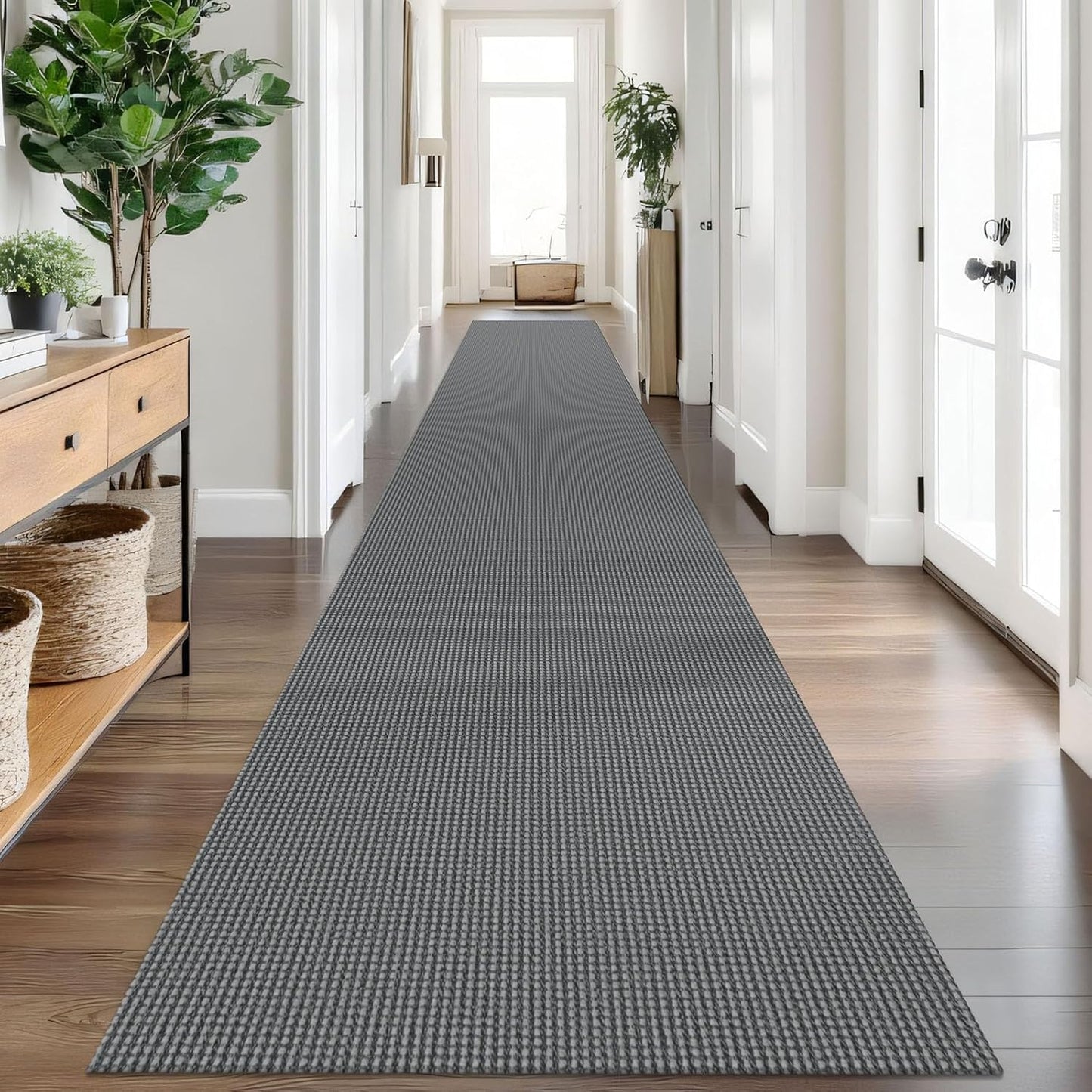IOHOUZE Washable Exrea Long Hallway Runner Rug 3x18 Non Slip Rubber Backed Kitchen Runner Entryway Runner Indoor, Woven Rugs Floor Carpet for Kitchen Hall Entryway Stair, Dark Grey
