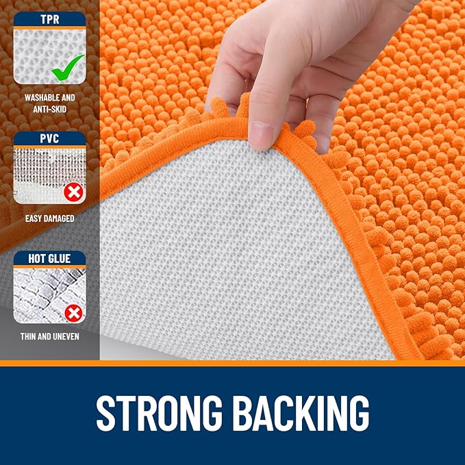 OLANLY Bathroom Rugs 36x24, Extra Soft Absorbent Chenille Bath Rugs, Rubber Backing Quick Dry, Machine Washable Bath Mats for Bathroom Floor, Tub and Shower, Home Decor Accessories, Orange