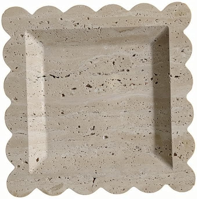 Marble Home Accessory Tray, Elegantly Designed Multi-Purpose Tray, Decorative and Versatile for Living Room, Bathroom, Office, Kitchen (Travertine)