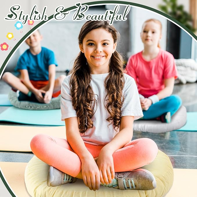 Jerify 4 Pcs Floor Pillow Cushions 22 x 22 Inch Round Square Large Meditation Floor Pillow for Classroom Adult Meditation Picnic Party Cushion for Seating Gift Christmas(Macaroon,Round)