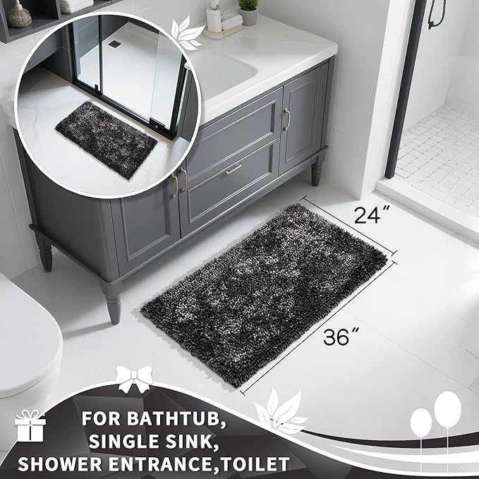 Yimobra Large Bathroom Rug Non Slip 36x24 Inch, Extra Thick Soft Absorbent Chenille Bath Mat, Machine Washable Quick Dry Bath Rugs for Bathroom Floor, Tub and Shower, Home Decor Accessories, Dark Grey