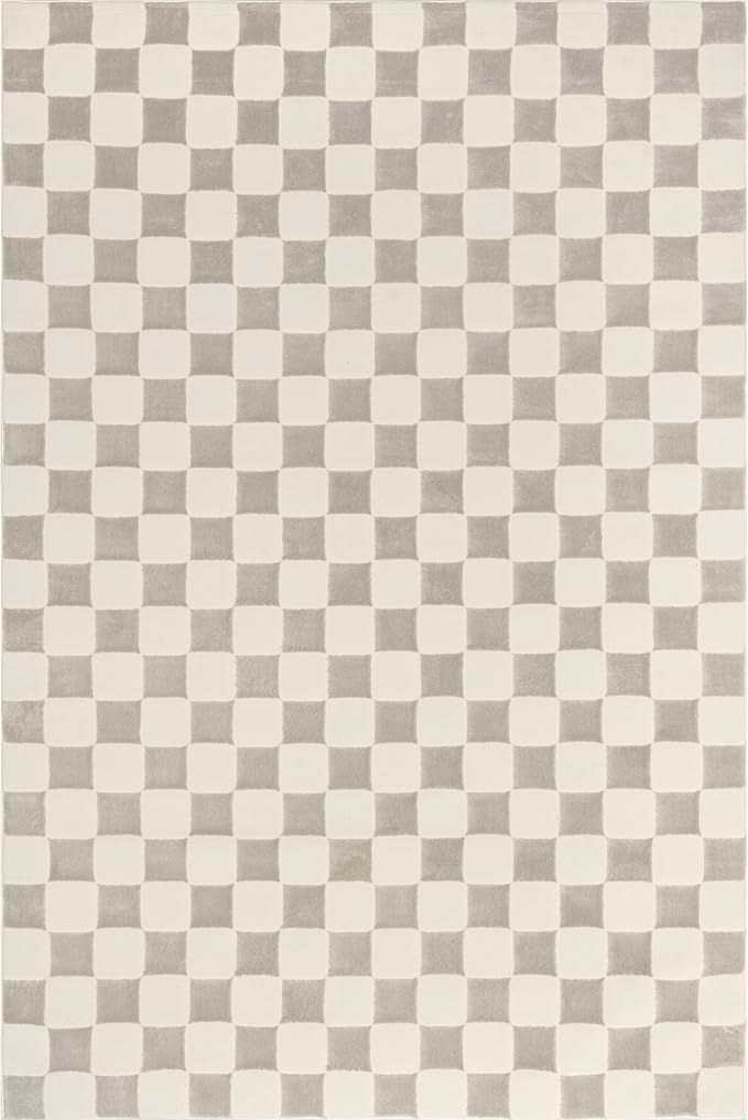 nuLOOM 8' x 10' Indoor Area Rug, 100% Recycled PET, Machine Washable, Oeko-TEX Certified, Medium Pile, Pet-Friendly, Alaiya Checkered Cream