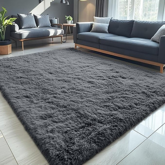 OLANLY 5x7 Machine Washable Large Area Rugs for Living Room, Bedroom, Soft Fluffy Shaggy Bedside Rug, Indoor Floor Carpet for Kids Girls and Boys, Dorms, Nursery, Home Decor Aesthetic, Grey
