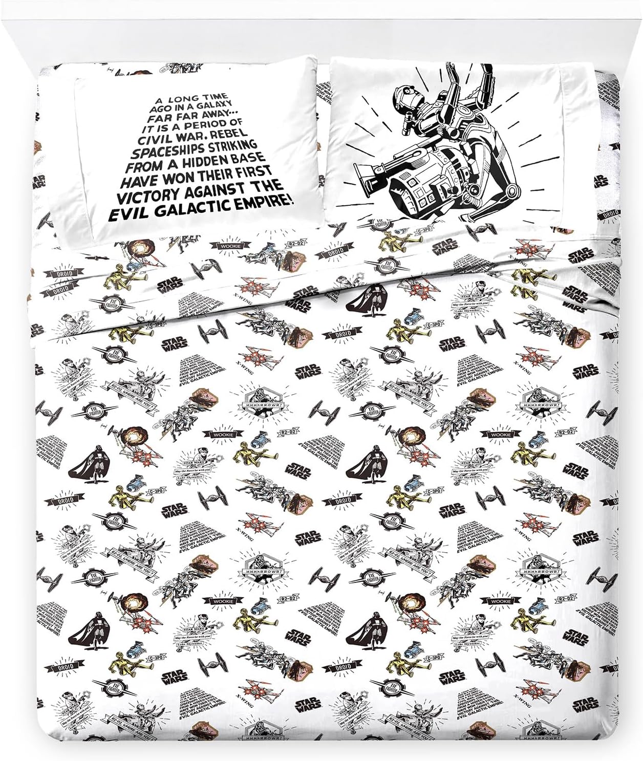 Jay Franco Kids Sheet Set with Fitted, Flat Sheets & Pillow Cover - Ultra-Soft Bedding with Pillowcase for Room Decor, White - Star Wars, 4 Piece Full