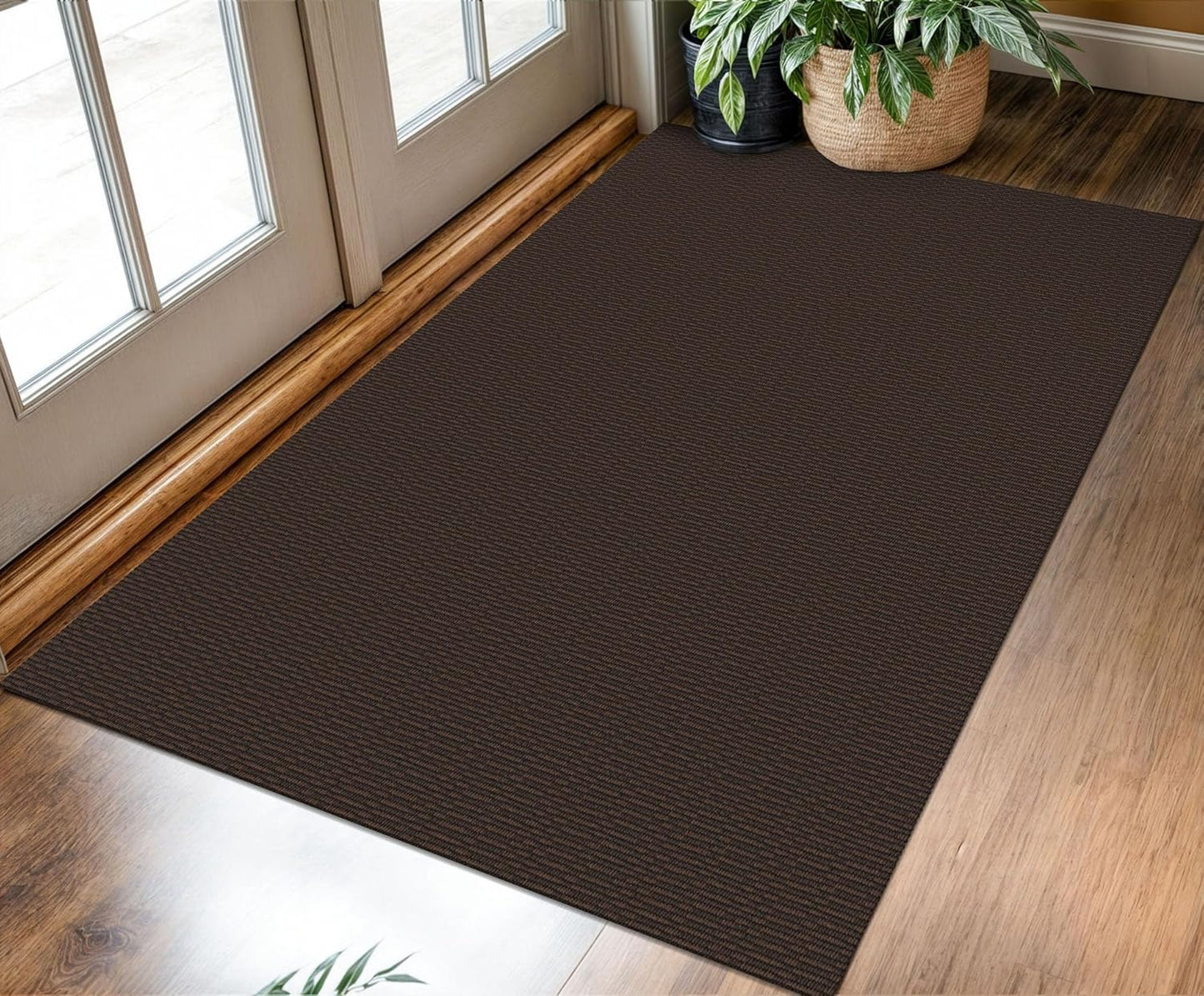 KOZYFLY Washable Entryway Rug 3x5 Ft Area Rugs Cotton Rubber Backed Throw Rugs Indoor Door Mat Kitchen Rugs Braided Floor Carpet for Front Entrance Bathroom Kitchen Living Room, Dark Coffee/Brown
