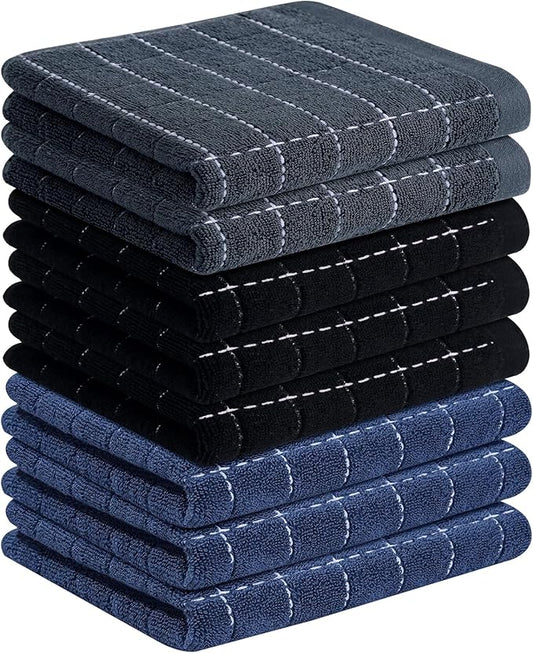Homaxy 100% Cotton Terry Kitchen Towels(Multiple Colour, 13 x 28 inches), Checkered Designed, Soft and Super Absorbent Dish Towels, 8 Pack
