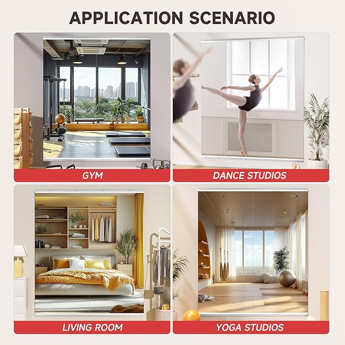 Home Gym Mirror, 71'' x 32'' x 2PCS, Large Full Body Mirror for Yoga, Frameless Tempered Glass, Wall Mounted for Home Gym, Garage, Bedroom, Bathroom