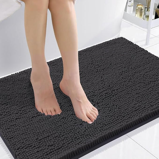 Smiry Luxury Chenille Bathroom Rugs 36x24, Extra Soft and Absorbent Shaggy Bath Mat, Machine Washable, Non-Slip Plush Carpet Runner for Tub, Shower, and Floor, Home Decor Accessories, Charcoal Grey