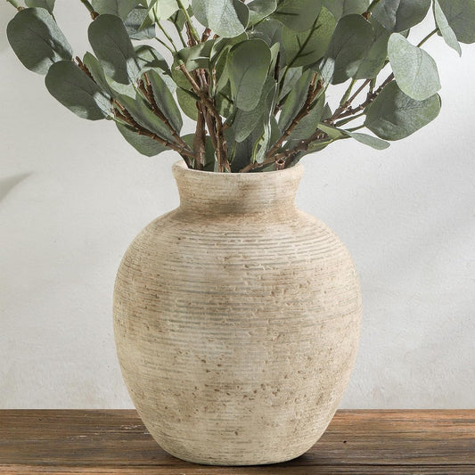 Ceramic Flower Vase Home Decor - Farmhouse Table Vases Rustic Vintage Living Room Kitchen Bedroom Decorations for House Book Shelf Office Coffee Desk Dining Fireplace (7.4" Retro)