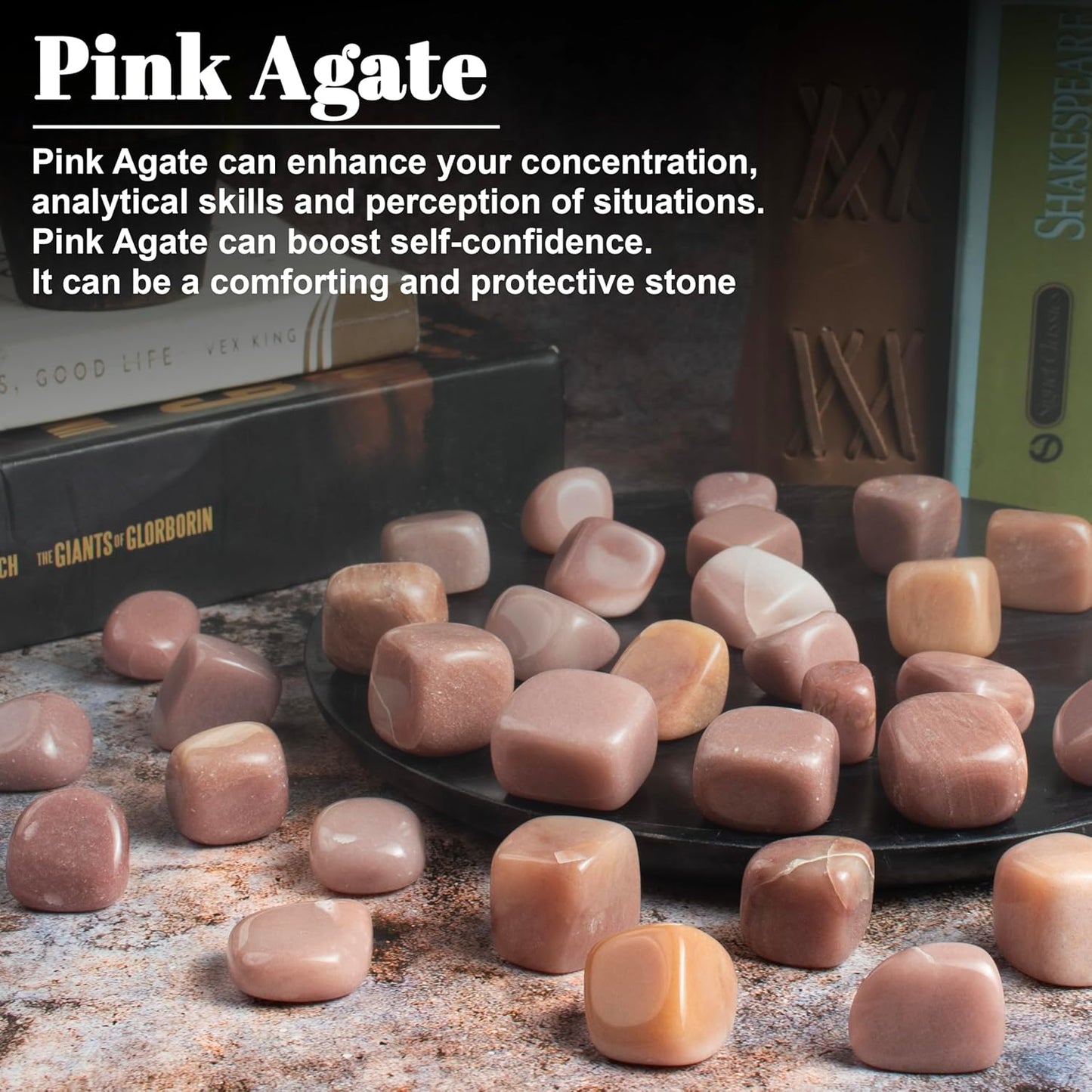 Crocon 1LB Pink agate tumbled stones and Crystals bulk 2000+ Carats natural Crystal Kit for Reiki Healing Crystal Polished, tumble stones, Chakra Balancing, reiki Gift Home Decor Size : 20-25 mm