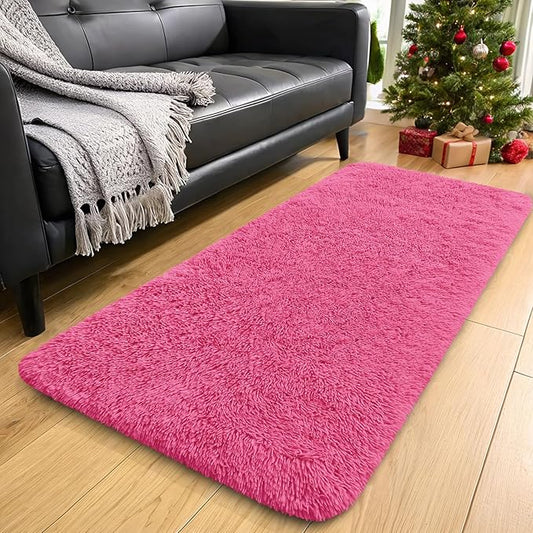 OLANLY 2x4 Machine Washable Runner Rugs for Hallway, Soft Fluffy Shaggy Bedside Rugs for Bedroom, Living Room, Indoor Floor Carpet for Kids Girls Boys, Nursery Rooms, Home Decor Aesthetic, Hot Pink