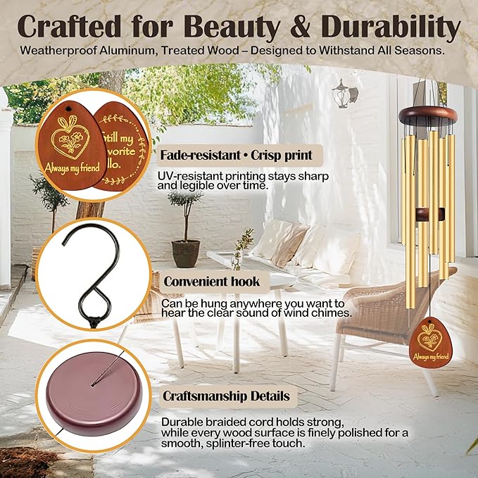 Lintriguinlgy Friendship Wind Chimes for Women, 26" Best Friend Wind Chimes for Female Friends, Friendship Windchimes Outdoor Decor, Best Friend Birthday Gifts for Women, Sentimental BFF Gift Ideas