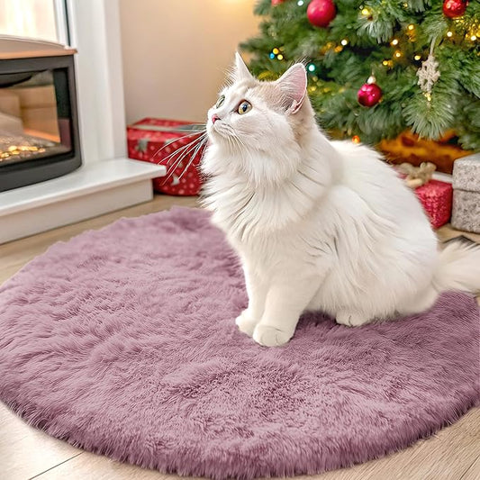 OLANLY Blush Round Rugs for Bedroom - Machine Washable, 2 ft Circle Area Rugs for Living Room, Soft and Fluffy Shaggy Carpet for Teen Girls and Boys, Nursery Rooms, Dorms, Home Decor Aesthetic