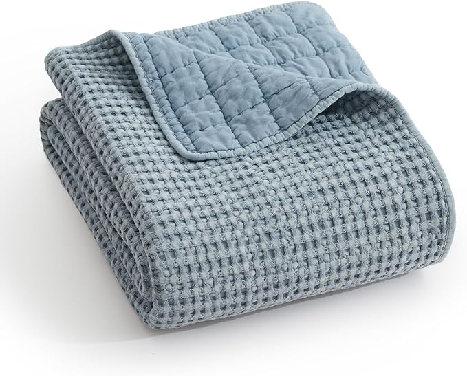 Levtex Home Mills Waffle Twin Bedspread Set (84x104in) with 1 Pillow Sham (26x20in) - Chambray - Cotton Waffle Twin Size Bedspread Set - Lightweight, Soft, Pre-Washed
