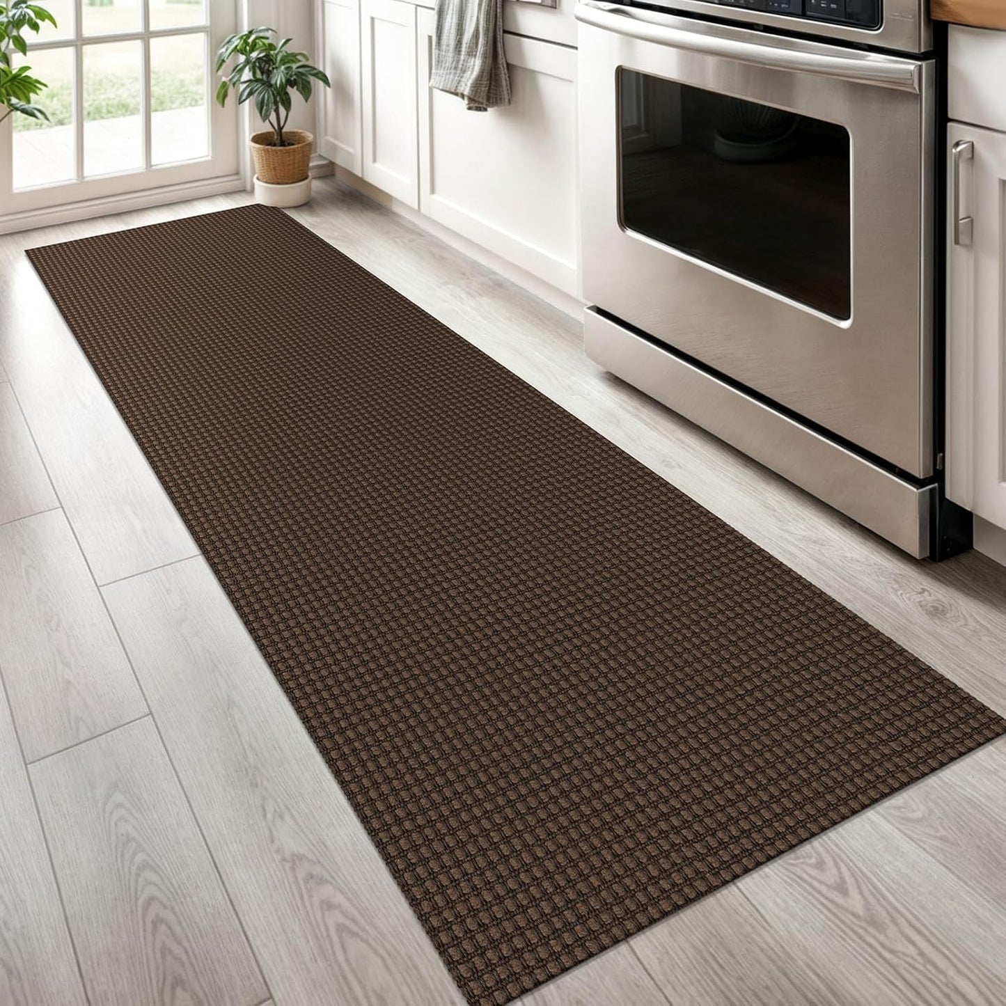 KOZYFLY Runners for Hallways 2x6 ft Washable Kitchen Runner Non Slip Rubber Backed Hall Runners Cotton Entryway Runner Rugs Floor Carpet for Indoor Backdoor Bedroom Kitchen, Reddish Brown/Coffee