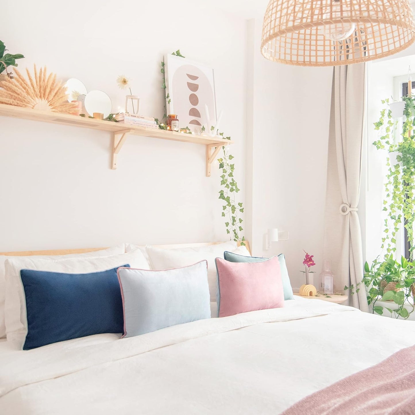 MONDAY MOOSE Decorative Throw Pillow Covers Cushion Cases, Set of 4 Soft Velvet Modern Double-Sided Designs, Mix and Match for Home Decor, Pillow Inserts Not Included (12x20 inch, Pink/Blue)