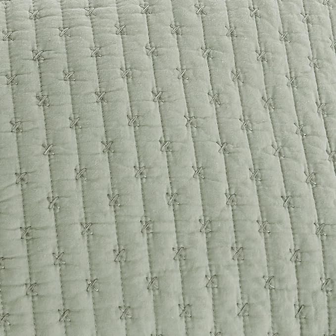 Levtex Home Cross Stitch Reversible Twin Bedspread Set (84x104in) with 1 Pillow Sham (26x20in) - Stitch Texture - Desert Sage - Cotton Twin Size Bedspread Set - Lightweight, Soft, Pre-Washed