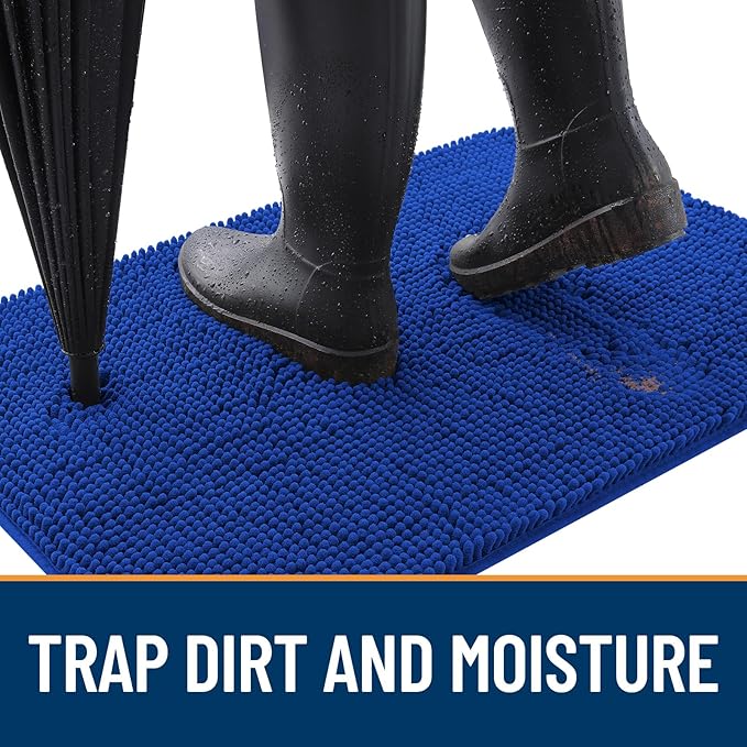 OLANLY Dog Door Mat for Muddy Paws 36x24, Absorbs Moisture and Dirt, Absorbent Non-Slip Washable Doormat, Quick Dry Chenille Mud Mat for Dogs, Entry Indoor Entryway Carpet for Inside Floor, Royal Blue