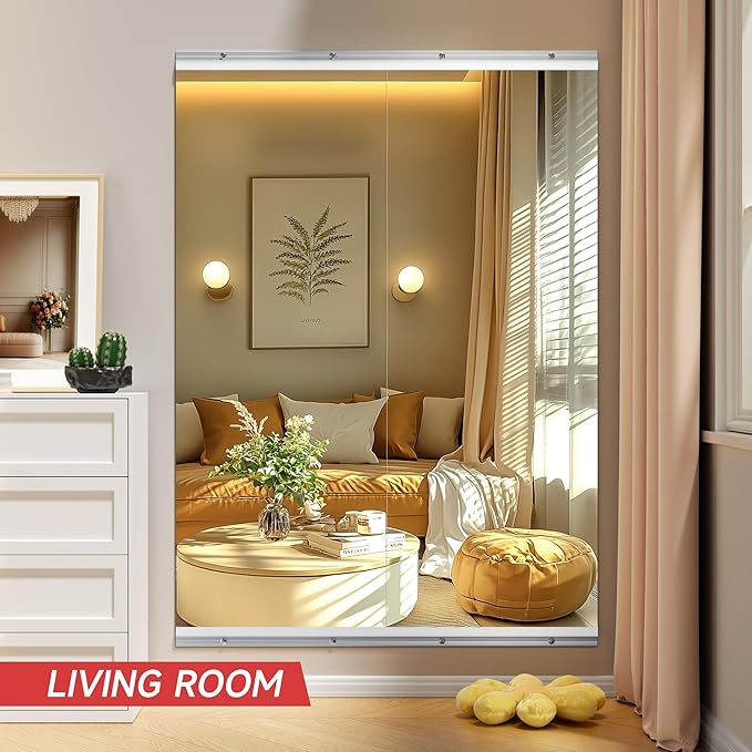 Home Gym Mirror, 55'' x 21'' x 2PCS, Large Full Body Mirror for Yoga, Frameless Tempered Glass, Wall Mounted for Home Gym, Garage, Bedroom, Bathroom