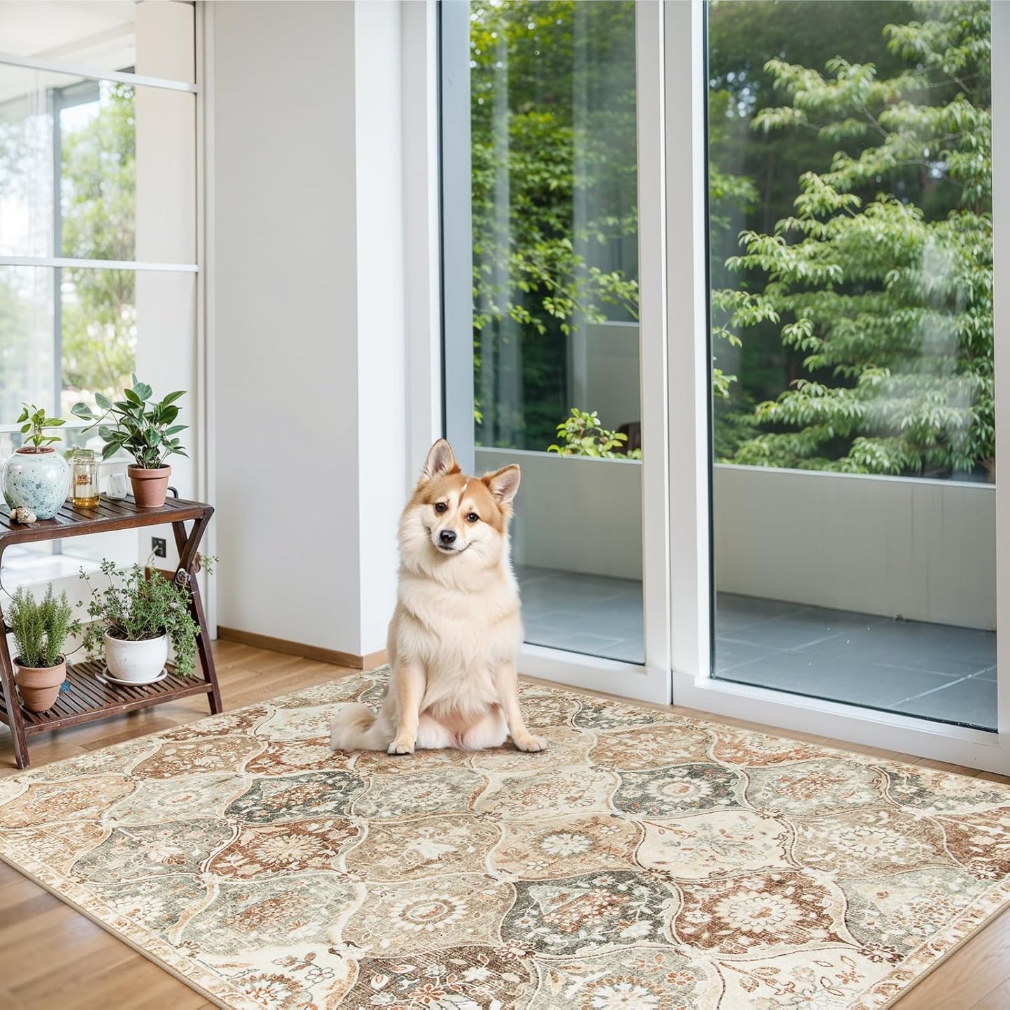 Lahome Moroccan Trellis Small Area Rug, 3x5 Washable Rug for Bedroom Living Room, Non-Slip Oriental Accent Throw Carpet for Kitchen Office Entryway Bathroom Office, Khaki