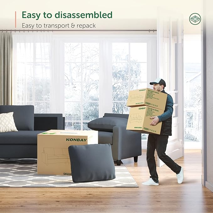 HONBAY Convertible Sectional Sofa, L Shaped Couch with Reversible Chaise for Small Space, Dark Grey