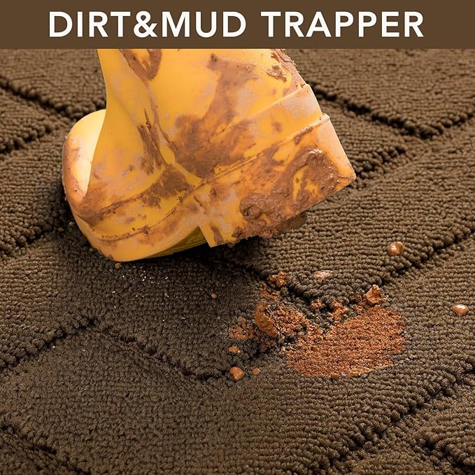 hicorfe Indoor Door Mat,Non Slip Door Mats,32"x48" Front Back Door Mat Rubber Backing,Absorbent Resist Dirt Entrance Inside Floor Mats for Entryway Washable Low-Profile(Dark Brown)