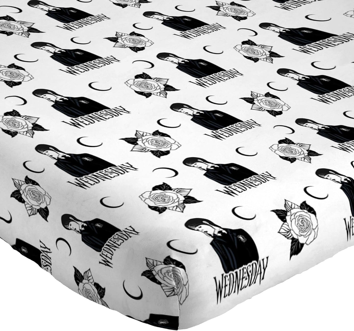 Jay Franco Sheet Set with Fitted, Flat Sheets & Pillow Cover - Ultra-Soft Bedding with Pillowcase for Room Decor, White - Wednesday, 4 Piece Full