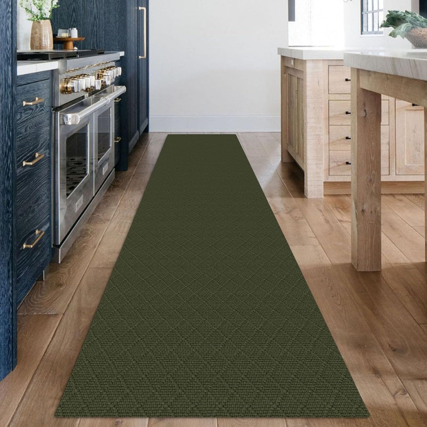 KOZYFLY Runner Rug 2x12 Ft Washable Runners for Hallways Non Slip Rubber Backed Kitchen Runners, Braided Cotton Entryway Runner Indoor, Floor Carpet for Hallway Kitchen Entryway, Dark Green