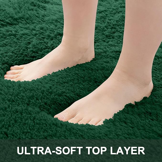 OLANLY 2x4 Machine Washable Runner Rugs for Hallway, Soft Fluffy Shaggy Bedside Rugs for Bedroom, Living Room, Indoor Floor Carpet for Kids Girls Boys, Nursery Rooms, Home Decor Aesthetic, Dark Green