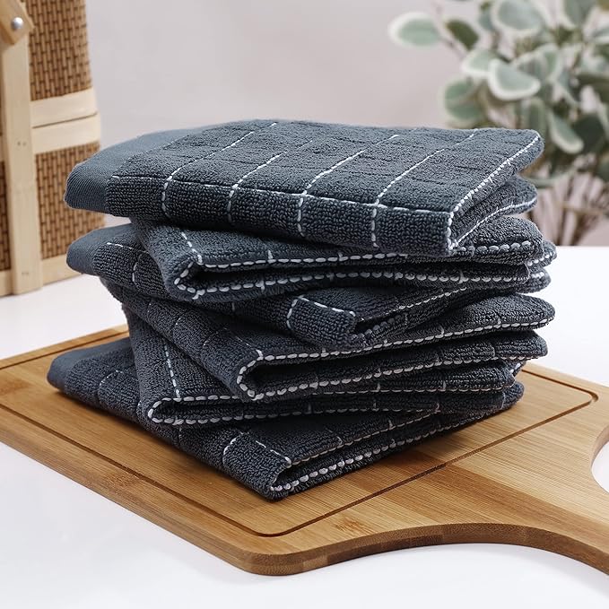 Homaxy 100% Cotton Terry Kitchen Dish Cloths, Ultra Soft and Absorbent Dish Towels for Kitchen, Suitable for Drying and Washing Dishes, 6 Pack, 12 x 12 Inches, Dark Grey