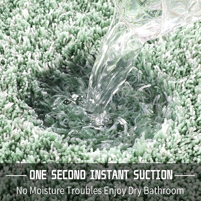 Yimobra Toilet Rugs U Shaped Washable 24x20, Ultra Soft and Water Absorbent Bath Mats, Non Slip Fluffy Shaggy Luxury Microfiber Contour Bath Rugs for Toilet, Dry Quick, Light Green and White