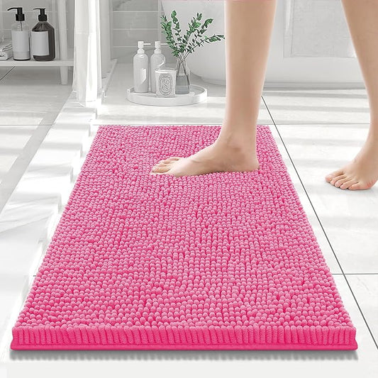 Smiry Luxury Chenille Bathroom Rugs 24x16, Extra Soft and Absorbent Shaggy Bath Mat, Machine Washable, Non-Slip Plush Carpet Runner for Tub, Shower, and Floor, Home Decor Accessories, Hot Pink