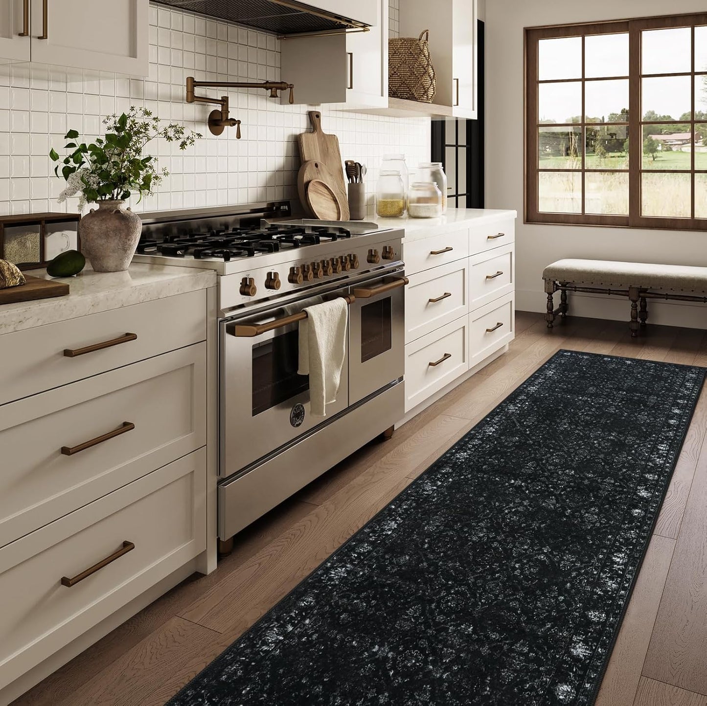 Vintage Black Rug Runners for Hallways Non Slip, 2.6x10 Washable Long Runner Rug for Entryway, Ultra-Thin Soft Runner Carpet for Kitchen Bedroom Bathroom (2'6"x10', Black)