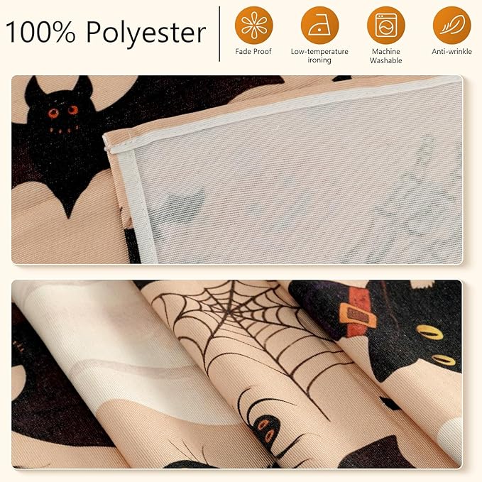 Halloween Table Runner with Ghosts,Black Cats,Pumpkins & Skeletons,Table Decoration for Dining Party and Home Decor,96x13 inches