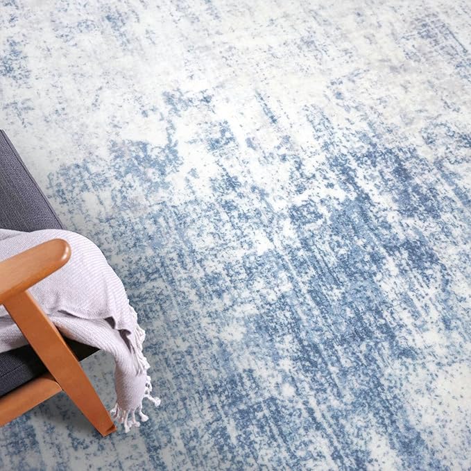 IOHOUZE Abstract Runner Rug 2x6 Ft Washable Runners for Hallways, Non Slip Kitchen Runner Printed Faux Wool Entryway Runner Indoor, Modern Abstract Floor Carpet for Hall Bedroom, Light Blue White